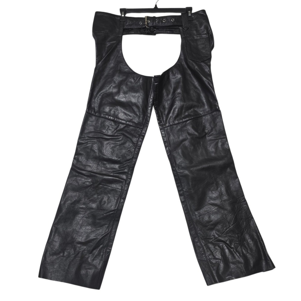 Xelement Leather Motorcycle Chaps 36-40x32 Black Mens Biker Riding Gear *READ*